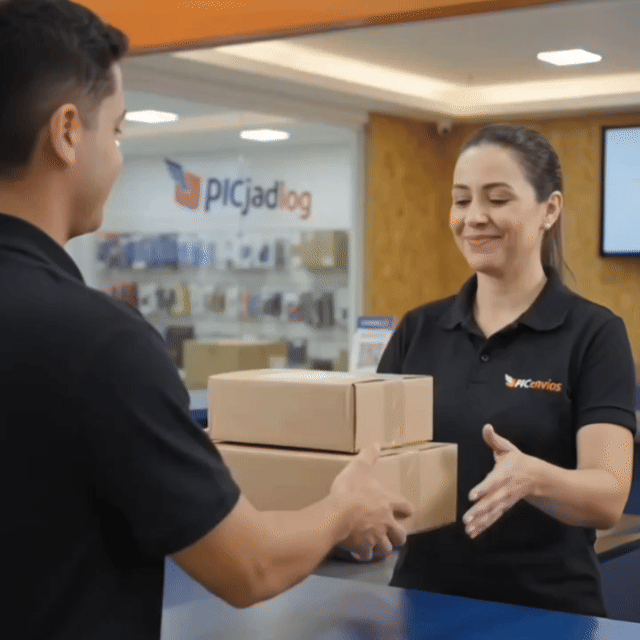 Mulher feliz com a chegada de uma encomenda
